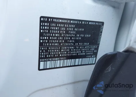 2022 Volkswagen Taos 1.5T Se z USA, uszkodzony, nr VIN 3VVYX7B20NM075521